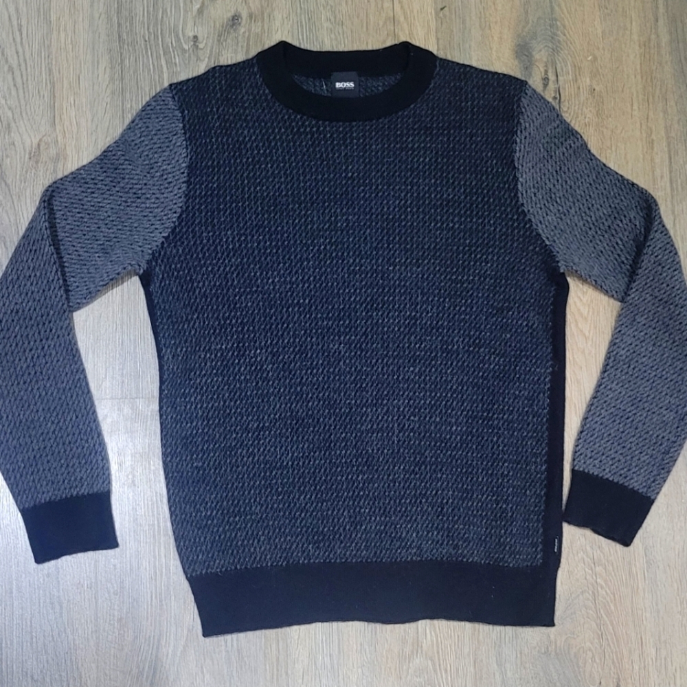 BOSS Black and Gray Detsiled Wool Sweater